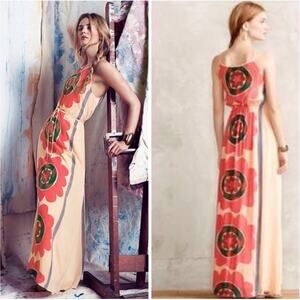 Anthropologie Anupamaa Mira Costa Textured Silk India Floral Maxi Dress Womens S